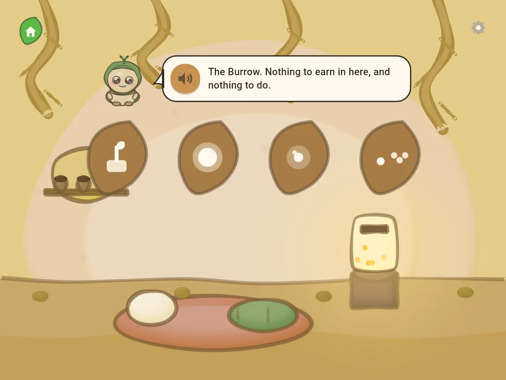 The Burrow: a soft amber room with seeds waiting to grow.