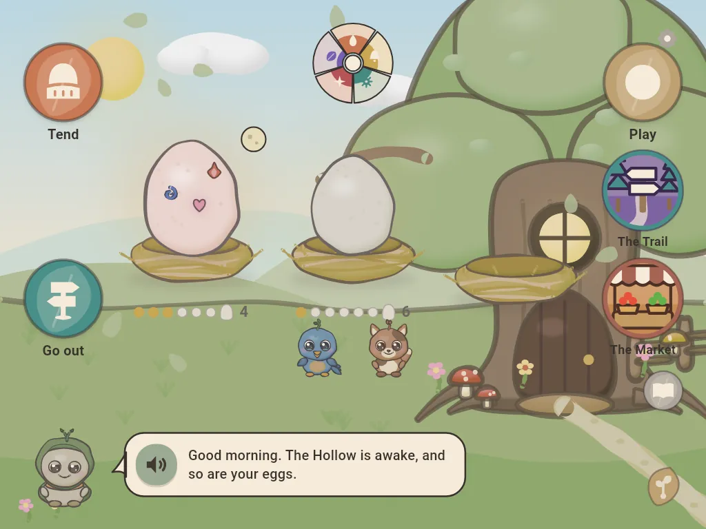 The home screen in Calm Palette: the same scene with softer, desaturated colors.